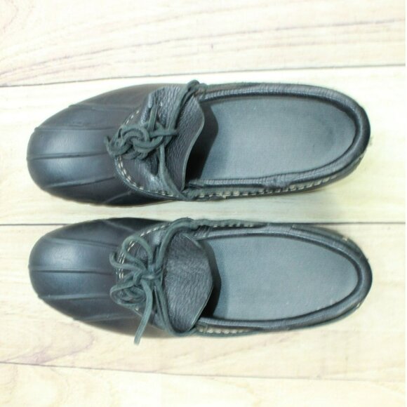 LL Bean Black Rubber Slip On Unlined Moccasin Gumshoes Duck Boots Size 9 M - Picture 7 of 10
